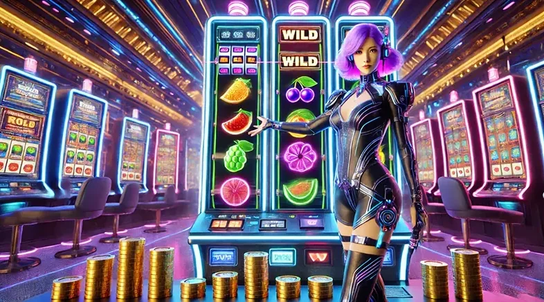 Layar slot digital dengan susunan reel dan efek visual